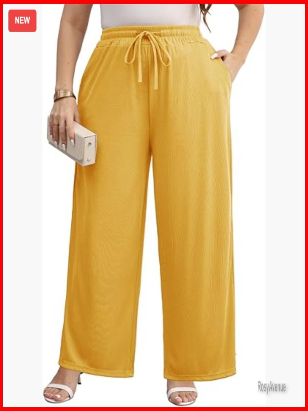 Plus Size Wide Leg Palazzo Pants High Waist Adjustable Drawstring Pockets